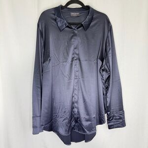 Lane Bryant Women's Navy Satin Button Down Shirt